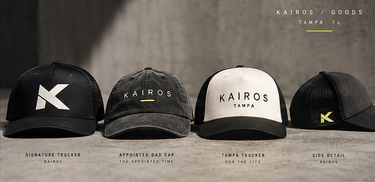 Kairos Goods headwear campaign artwork