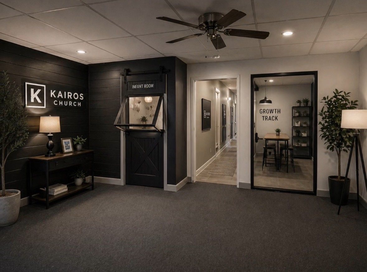 Finished Kairos lobby with Kairos Church signage