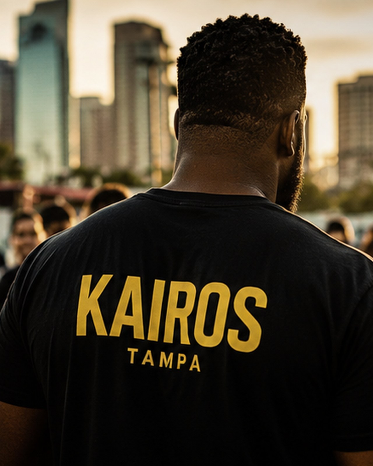 Kairos serve team volunteers on a Tampa street at sunset